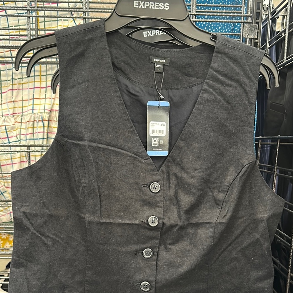 Express Black Fitted Buttoned Blouse